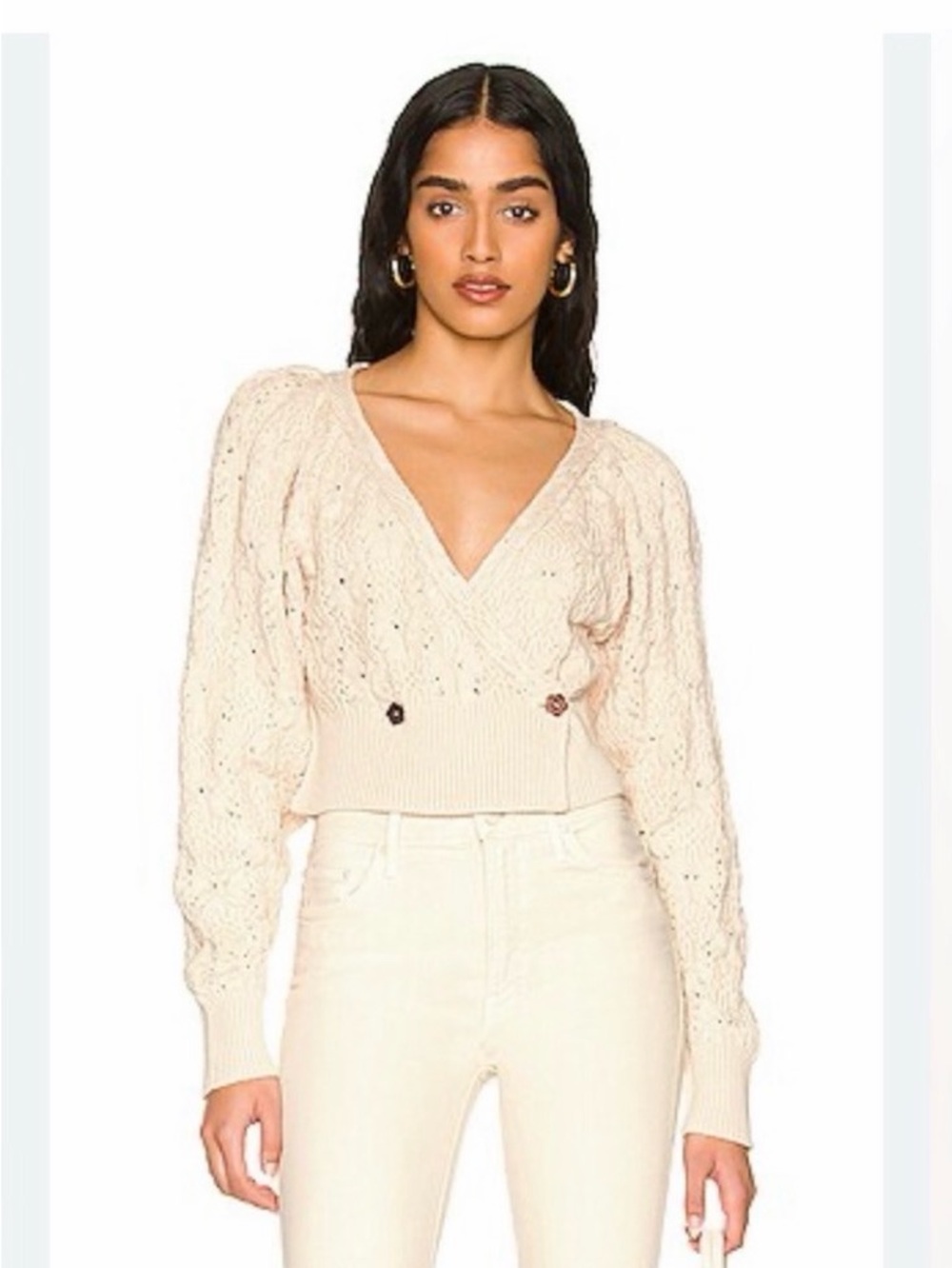 Free People Olive You Wrapped Cropped Cable Knit Cardigan Sweater Cream XS